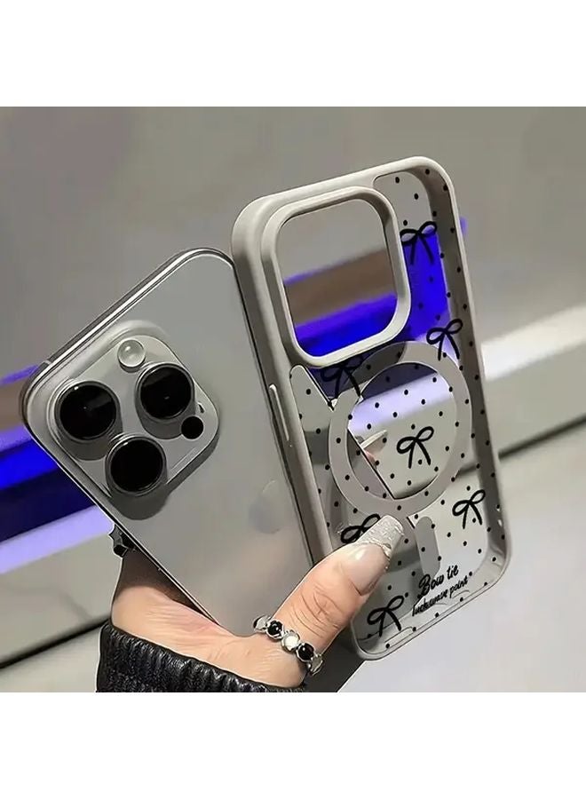Black Polka Dot Bow Magnetic Wireless Charging Anti Drop Case For iPhone 16 Pro Max - Image 4